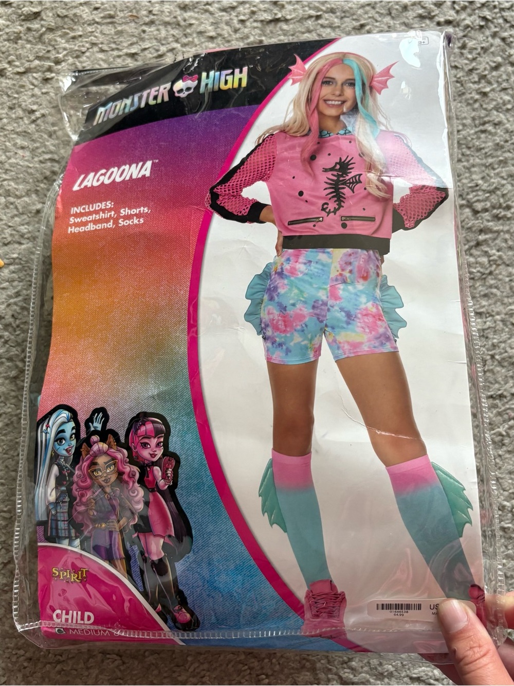 Monster High Lagoona Kids Costume Sz 8-10 W/ Wig Halloween Rainbow NEW